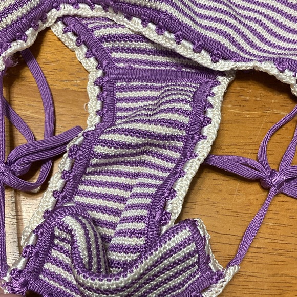 SOLID & STRIPED Womens Size XS Clara String Bikini Bottoms Striped Purple Ivory - Picture 7 of 12